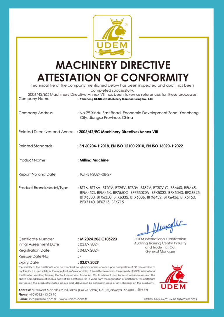 Lathe certificate